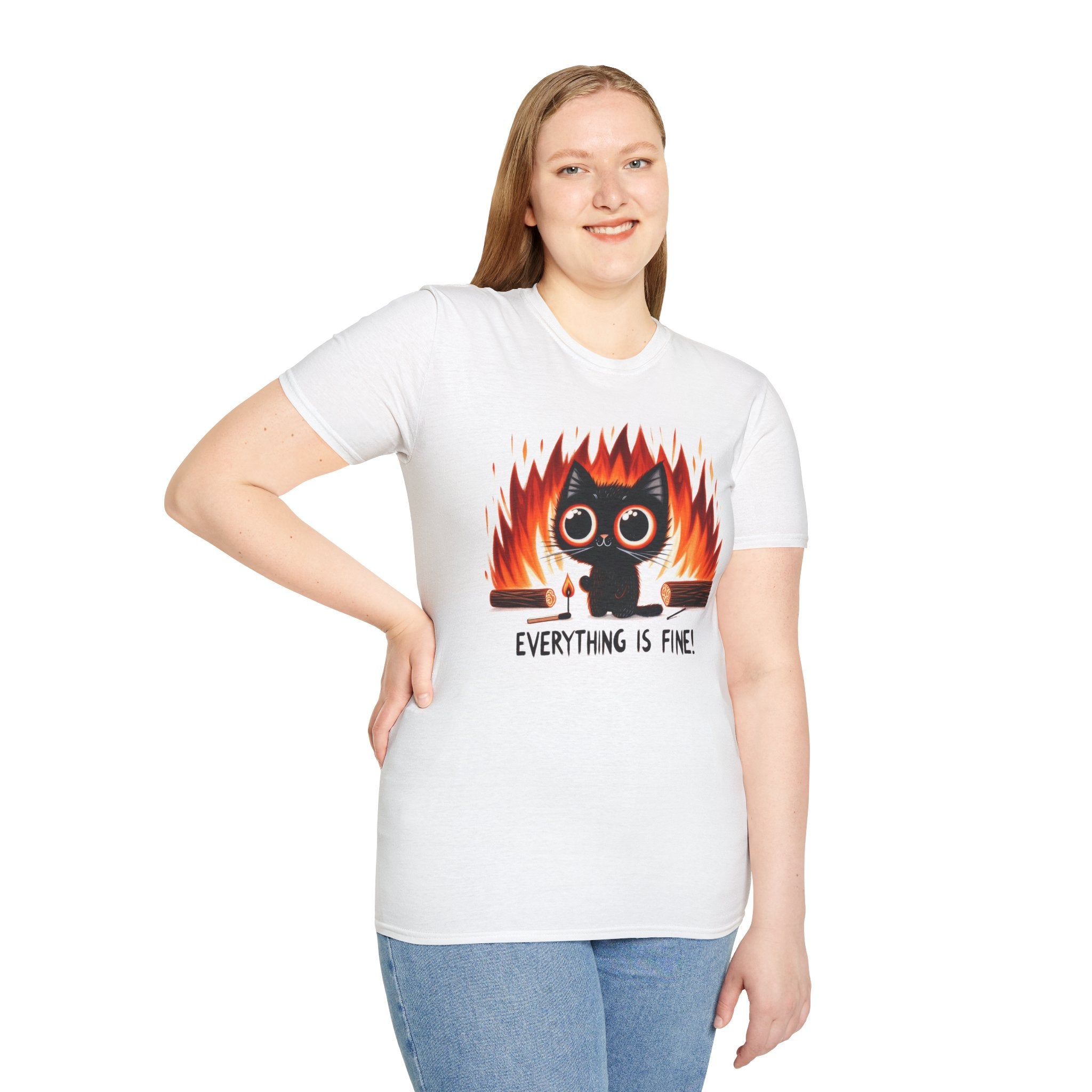 Cute Cat Humor T-Shirt - "Everything is Fine!" Design