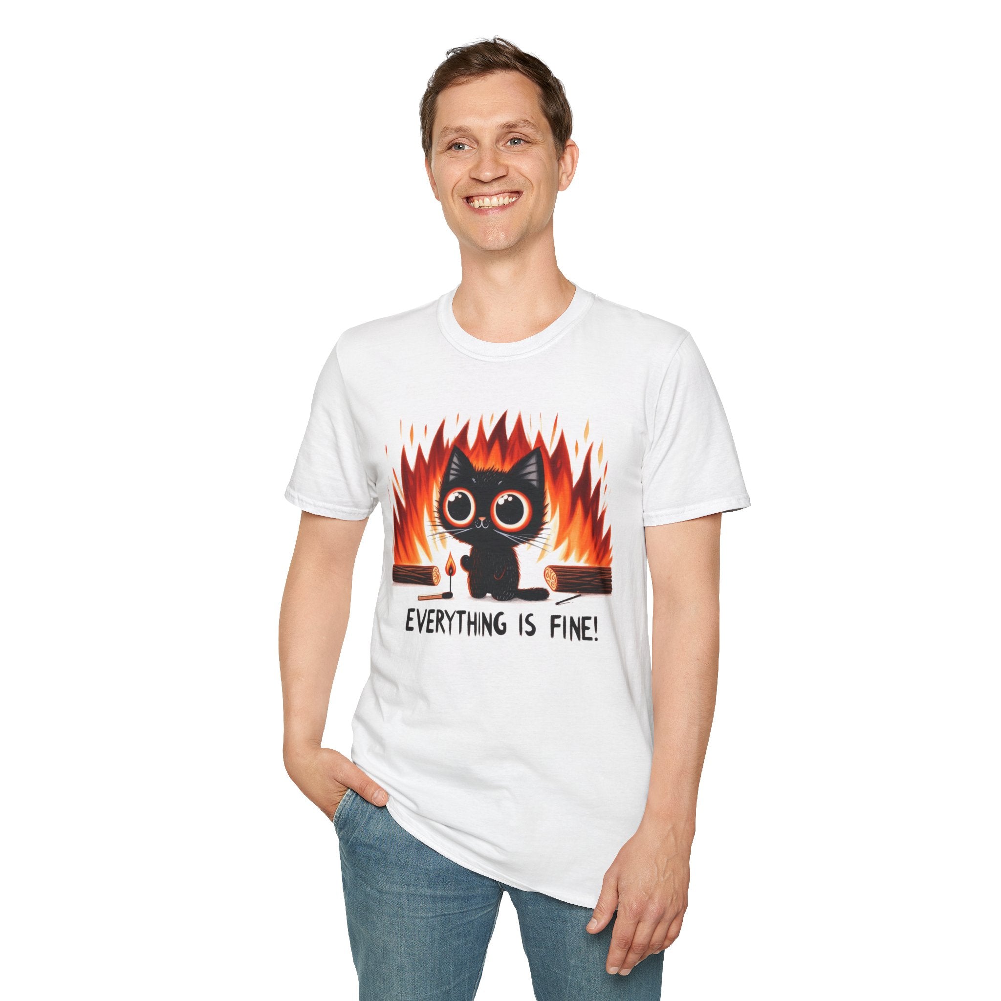 Cute Cat Humor T-Shirt - "Everything is Fine!" Design