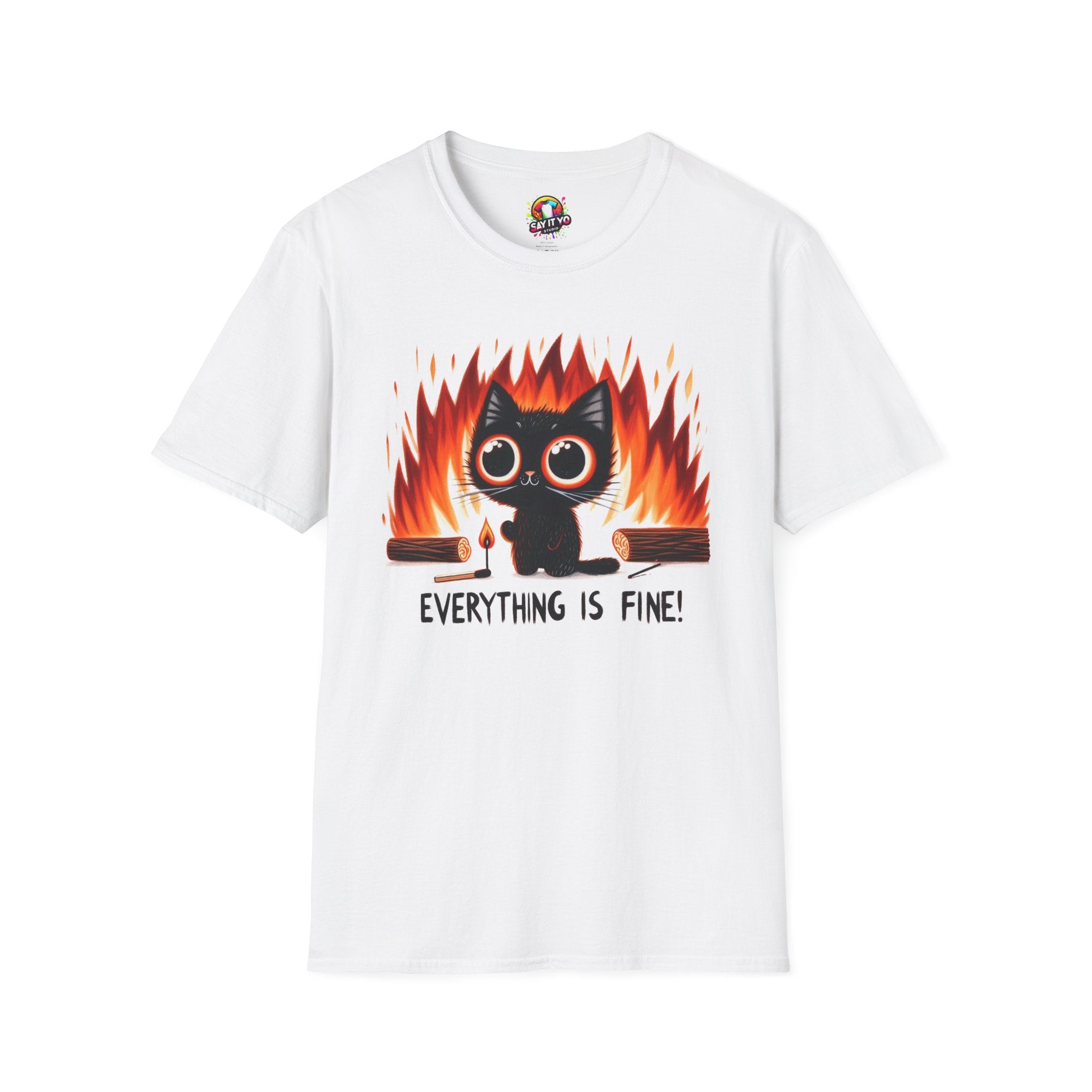 Cute Cat Humor T-Shirt - "Everything is Fine!" Design