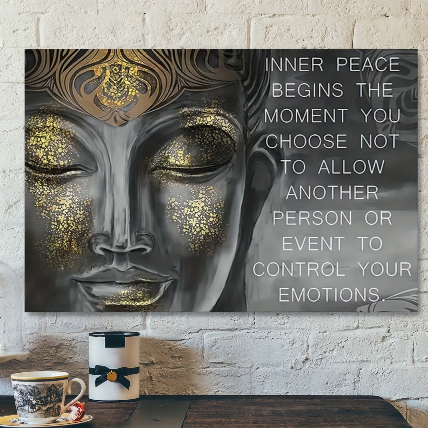 Buddha Quote Canvas Wall Art, Meditating Buddha Canvas Print, Inspirational Emotional Control Decor, Rolled Canvas Artwork for Office, Bedroom, Living Room, Waterproof Canvas, Easy to Frame, Home Decoration Poster