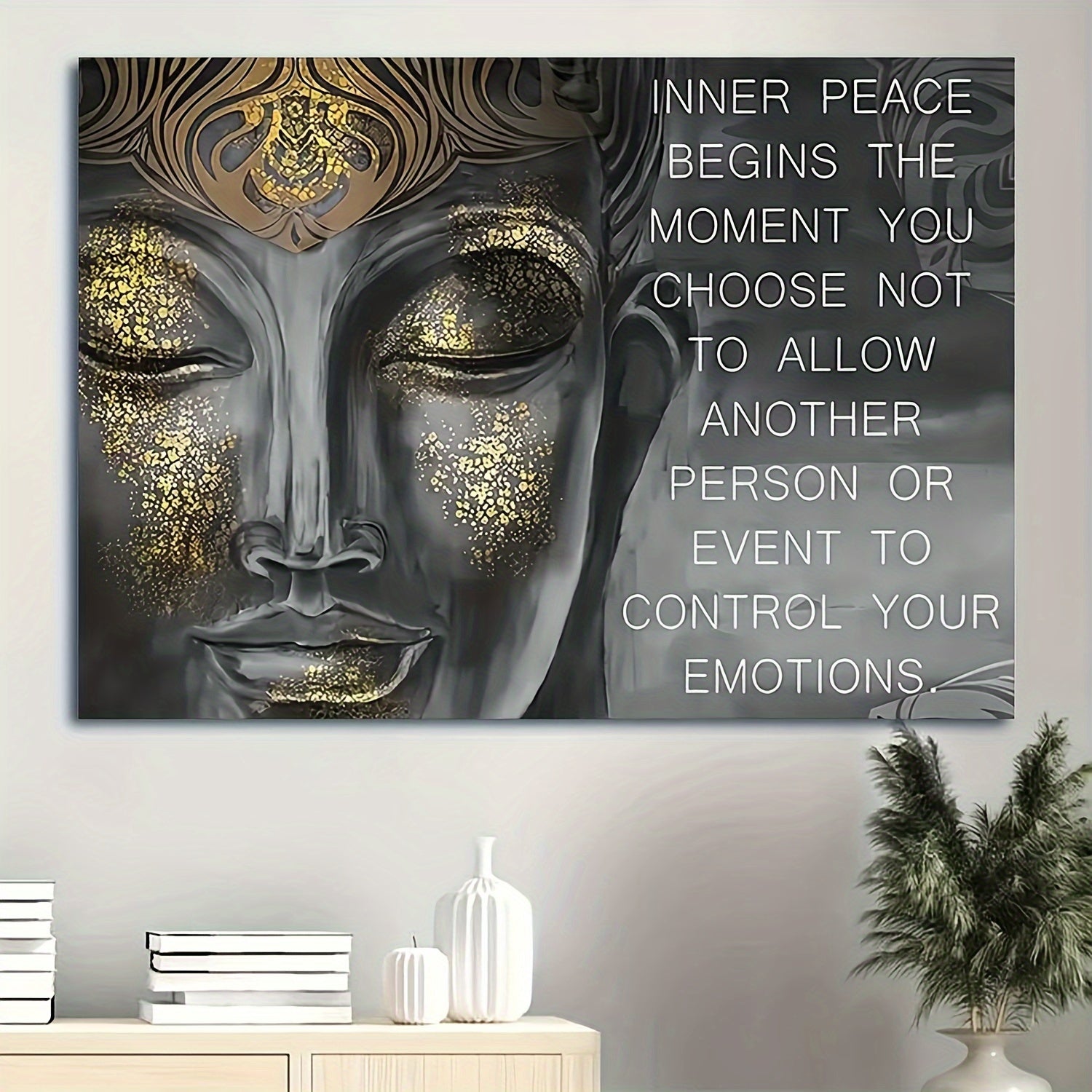 Buddha Quote Canvas Wall Art, Meditating Buddha Canvas Print, Inspirational Emotional Control Decor, Rolled Canvas Artwork for Office, Bedroom, Living Room, Waterproof Canvas, Easy to Frame, Home Decoration Poster