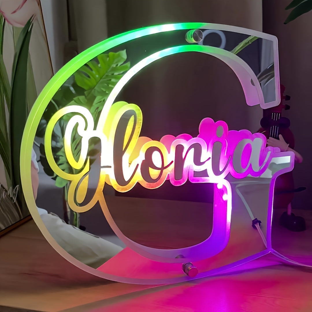 Customized Double-Sided LED Mirror Light with Personalized Letters, USB Powered, Remote Controlled