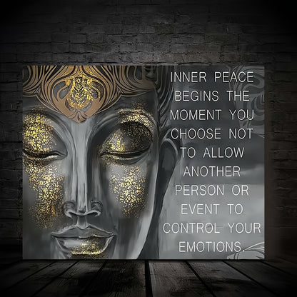 Buddha Quote Canvas Wall Art, Meditating Buddha Canvas Print, Inspirational Emotional Control Decor, Rolled Canvas Artwork for Office, Bedroom, Living Room, Waterproof Canvas, Easy to Frame, Home Decoration Poster
