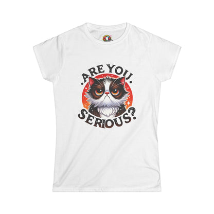 Are You Serious? Women’s Softstyle Tee - Funny Cat Graphic Shirt