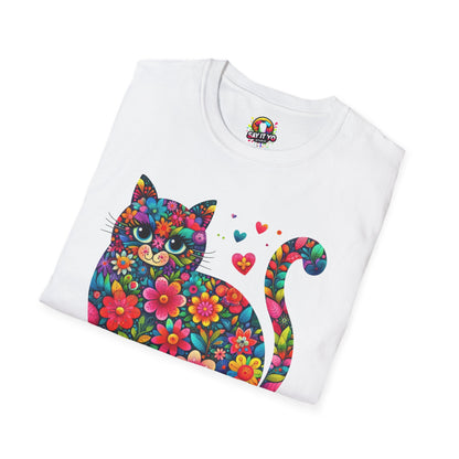 Colorful Cat Graphic T-Shirt - Only Positive Vibes