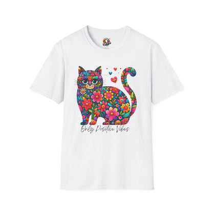 Colorful Cat Graphic T-Shirt - Only Positive Vibes