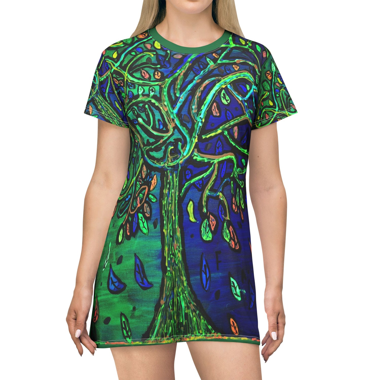 Psychedelic Neon Tree T-Shirt Dress