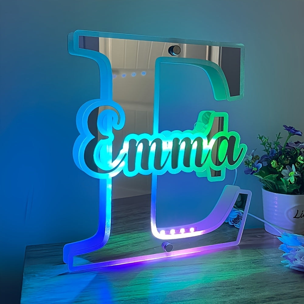 Customized Double-Sided LED Mirror Light with Personalized Letters, USB Powered, Remote Controlled