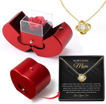 Red Apple Jewelry Box Christmas Gift Necklace Eternal Rose For Girl Mother&