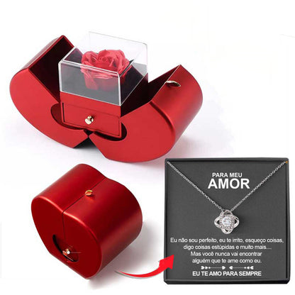 Red Apple Jewelry Box Christmas Gift Necklace Eternal Rose For Girl Mother&