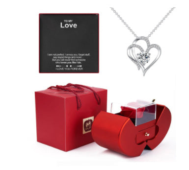 Red Apple Jewelry Box Christmas Gift Necklace Eternal Rose For Girl Mother&
