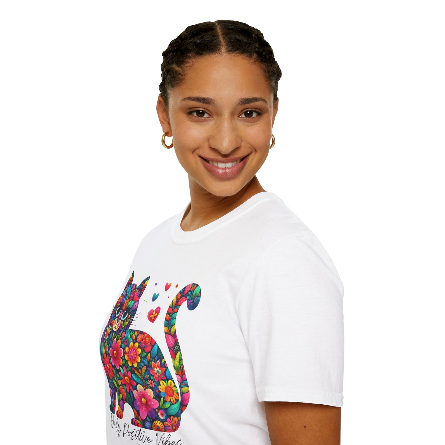 Colorful Cat Graphic T-Shirt - Only Positive Vibes