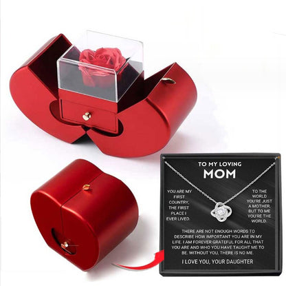 Red Apple Jewelry Box Christmas Gift Necklace Eternal Rose For Girl Mother&