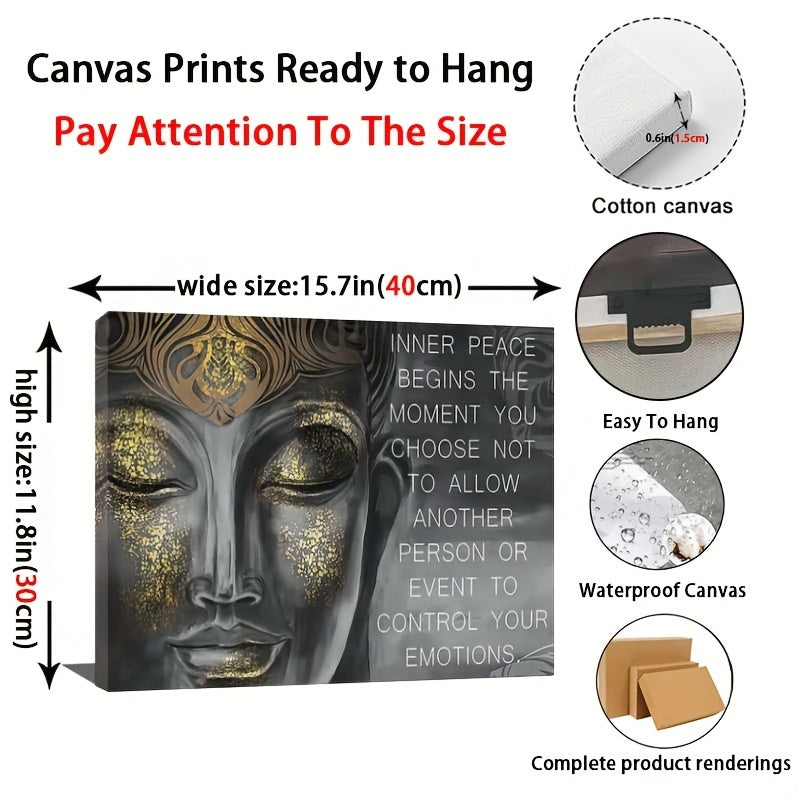 Buddha Quote Canvas Wall Art, Meditating Buddha Canvas Print, Inspirational Emotional Control Decor, Rolled Canvas Artwork for Office, Bedroom, Living Room, Waterproof Canvas, Easy to Frame, Home Decoration Poster