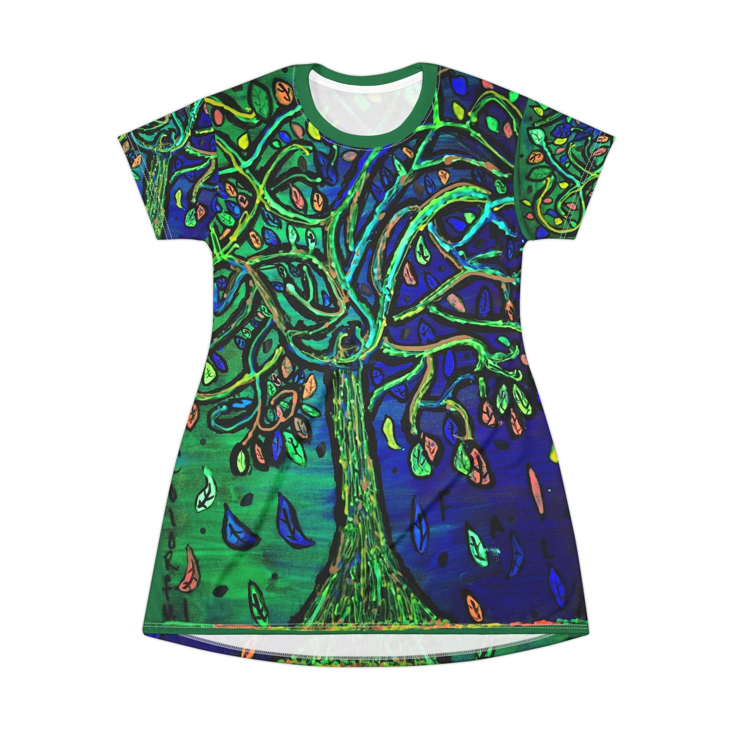 Psychedelic Neon Tree T-Shirt Dress