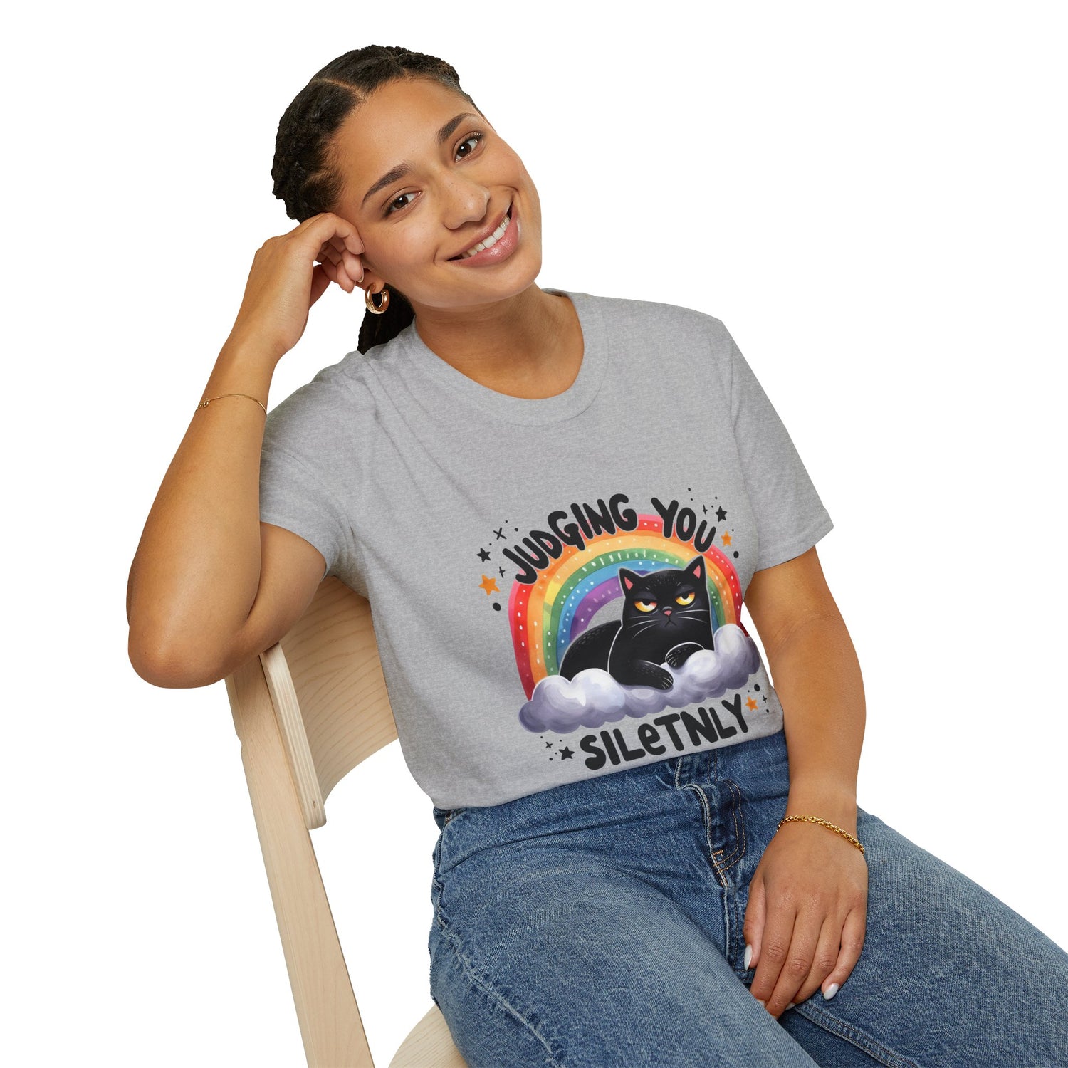 Funny Cat Graphic T-Shirt - &quot;Judging You Silently&quot;