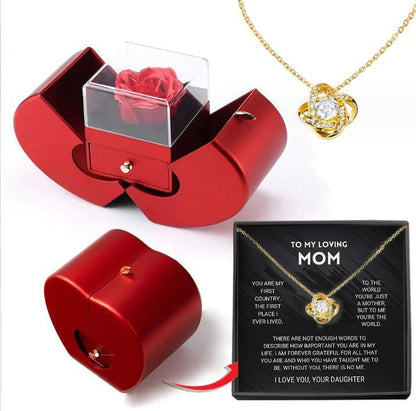 Red Apple Jewelry Box Christmas Gift Necklace Eternal Rose For Girl Mother&