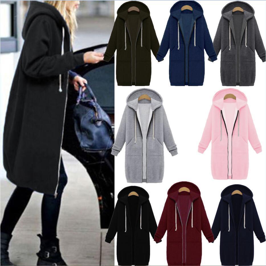 Hooded Long Sleeve Sweater Fleece Long Jacket for Women