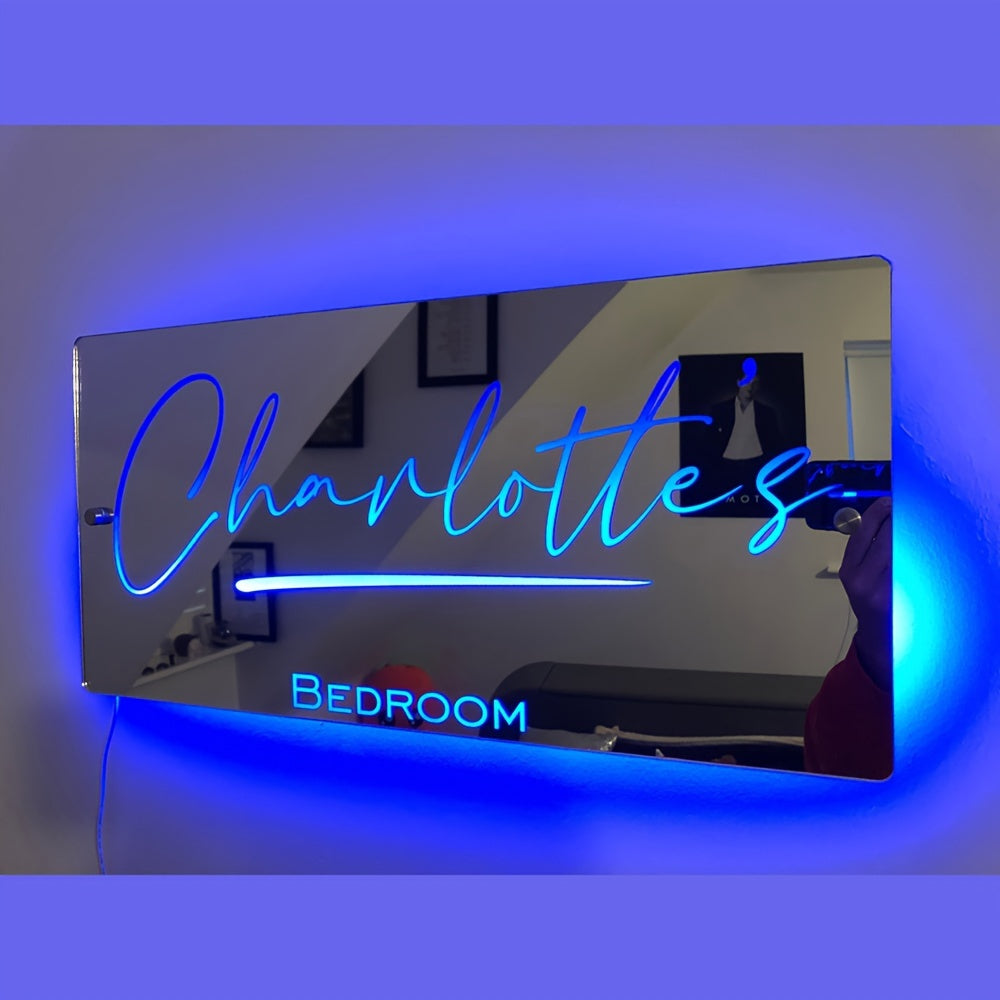 Stome Personalized LED Neon Sign, Customizable Name Bedroom Mirror Light with Remote Control, USB Powered, Multi-Color Plastic Wall Hanging Decor