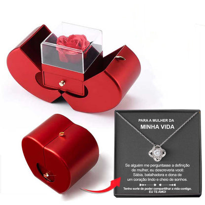Red Apple Jewelry Box Christmas Gift Necklace Eternal Rose For Girl Mother&