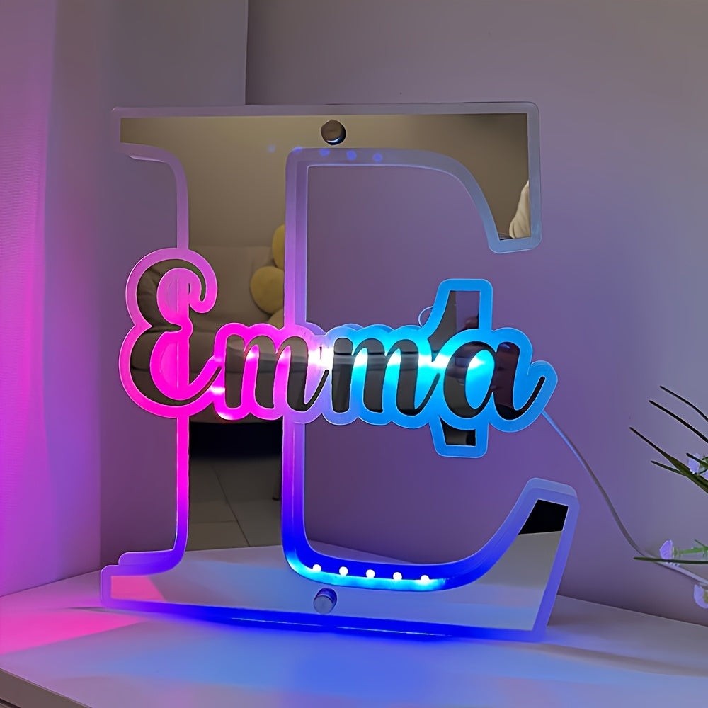 Customized Double-Sided LED Mirror Light with Personalized Letters, USB Powered, Remote Controlled