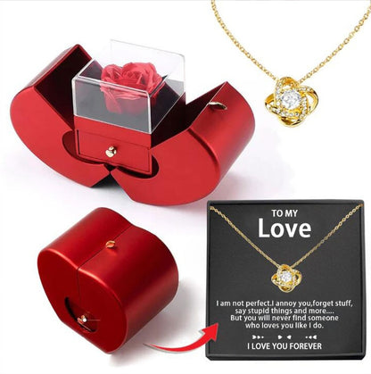 Red Apple Jewelry Box Christmas Gift Necklace Eternal Rose For Girl Mother&